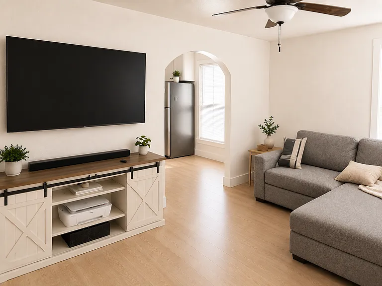 Living room looking into kitchen/dining