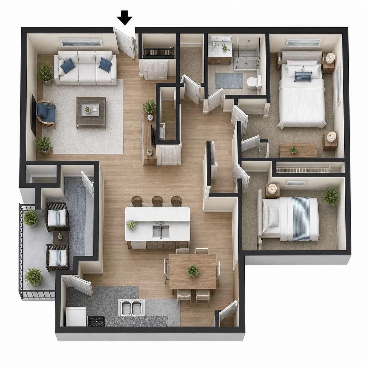 Floor plan 2 Bed 1 Bath