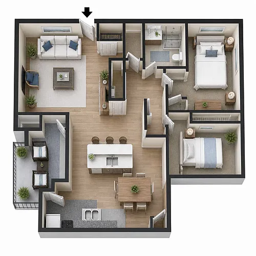 Floor plan 2 Bed 1 Bath