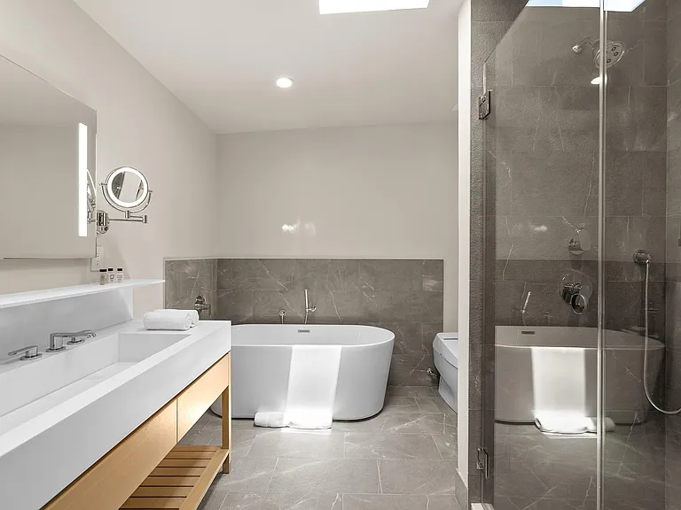 A luxurious bathroom with high-quality finishes.