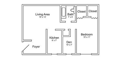 Floor plan 1 Bedroom w/Den (Renov)