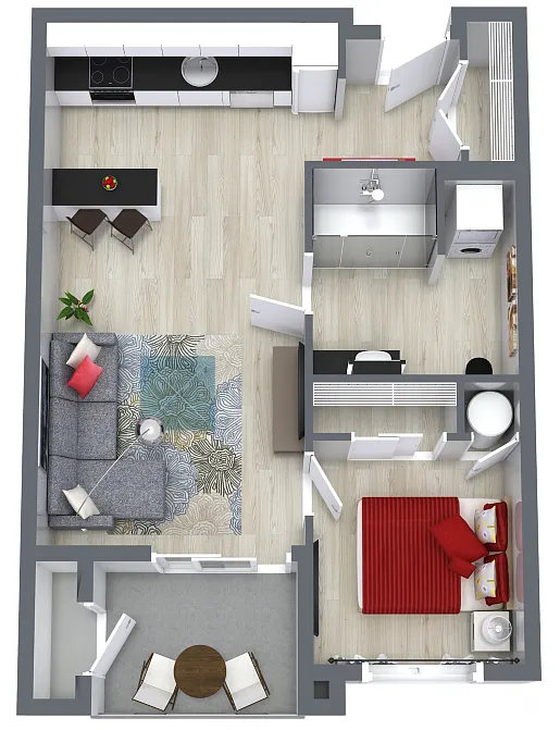 Floor plan 1 Bedroom, 1 Bath 553sf
