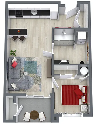 Floor plan 1 Bedroom, 1 Bath 553sf