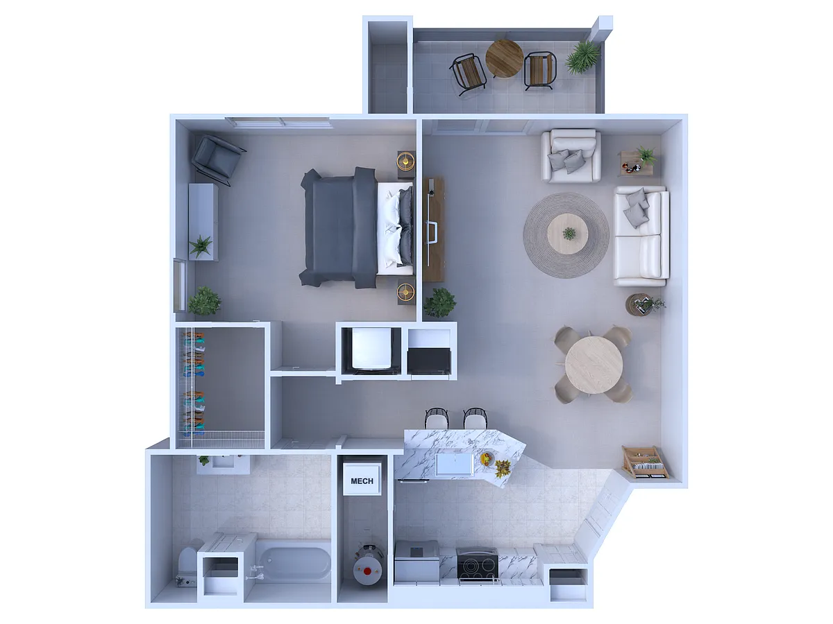 Floor plan 1 Bed/1 Bath Balcony - 860