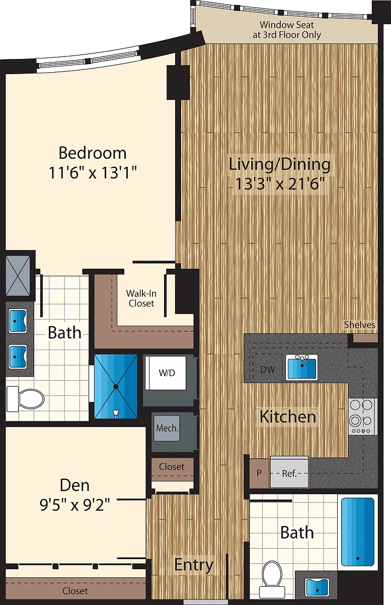 Floor plan One Bedroom+Den J 979