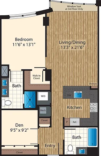Floor plan One Bedroom+Den J 979