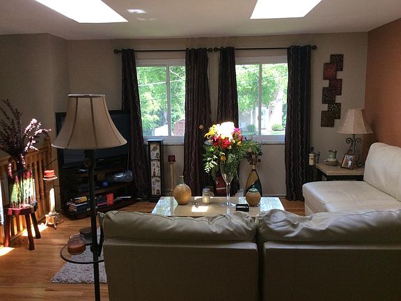 living room with skylights