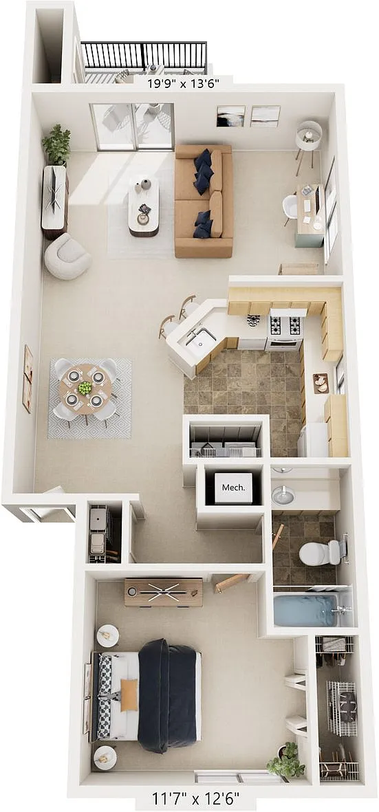 Floor plan One Bedroom End