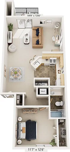 Floor plan One Bedroom End