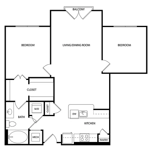 Floor plan 2 Bedroom, 1 Bath 964 SF KC161