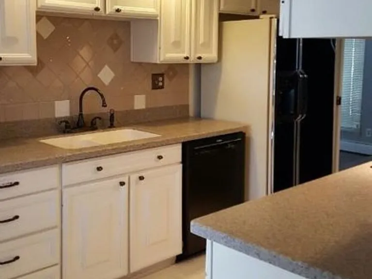 Galley kitchen w/Bosch dishwasher, fridge, built-in wall oven, eat-in breakfast nook area just to left of picture (breakfast nook in next photograph).
