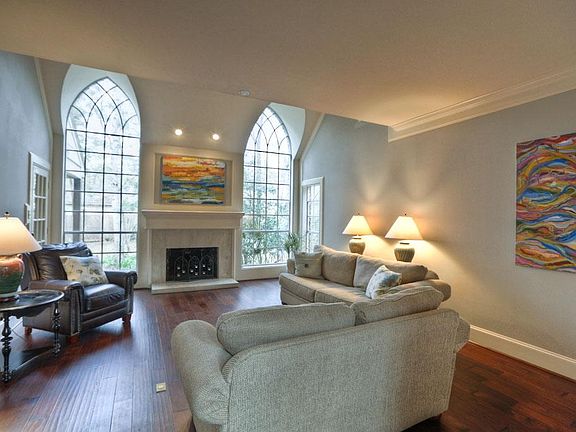 From the front door you can see the exquisite cathedral style windows in the living area.