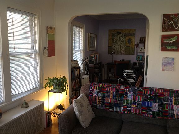 living room with office entrance