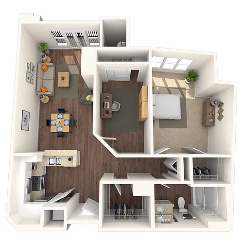 Floor plan Traditional 1x1 957 SF