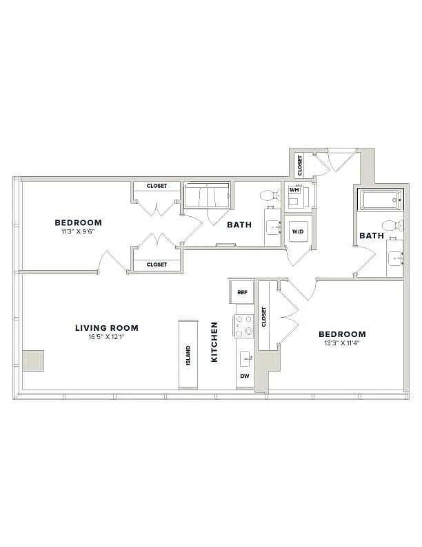 Floor plan 2 Bed-2 Bath- 2F Luminary