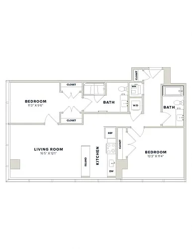 Floor plan 2 Bed-2 Bath- 2F Luminary