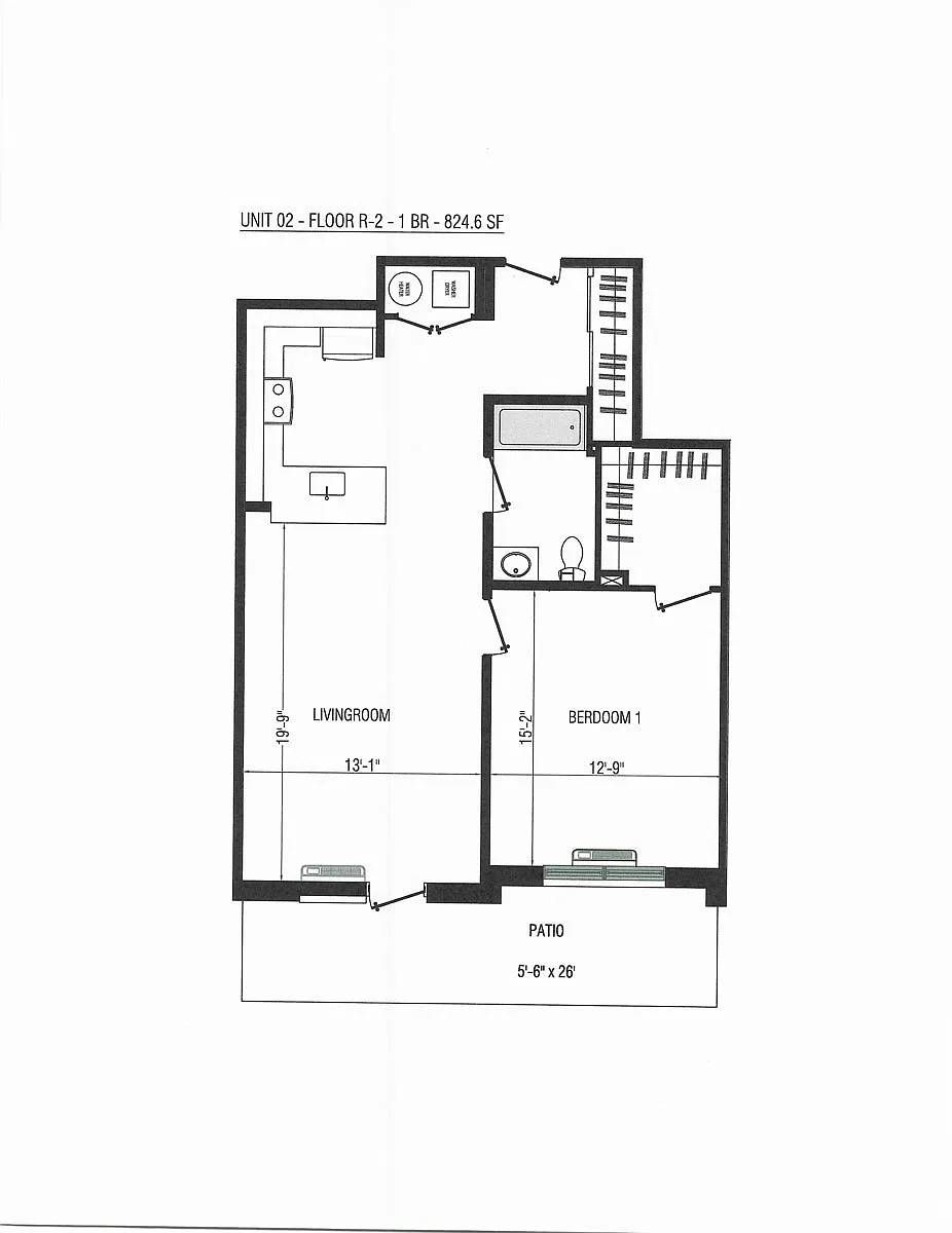 Floor plan 1 Bedroom 1 Bath - 825