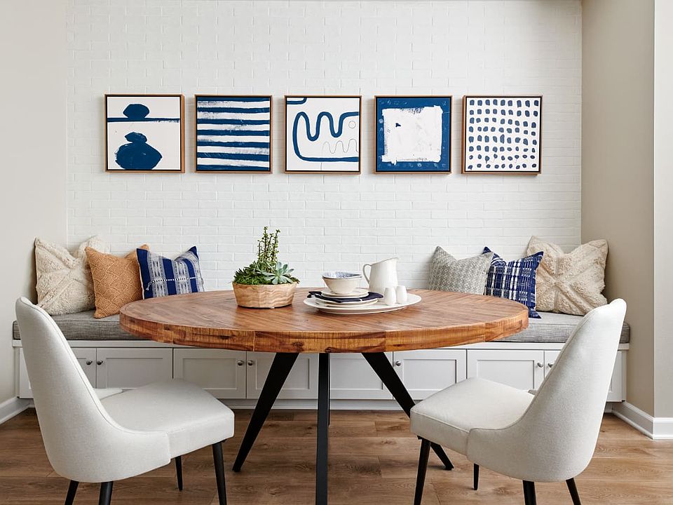 Dining table with built in bench in Residence 2 at Indigo in Ontario, CA