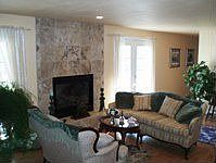 Gas fireplace with Travertine stonework