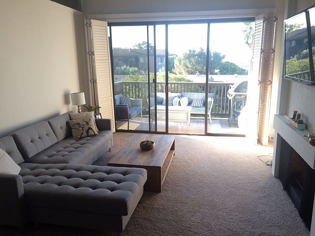 Living area with high ceilings