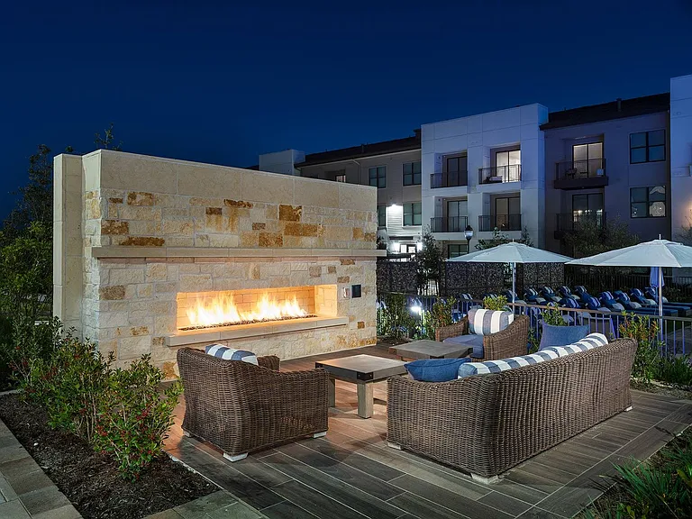 Outdoor fireplace, a cozy hangout on the cooler Austin nights