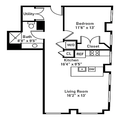 Floor plan 1 Bedroom 1 Bath