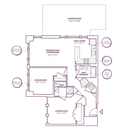 Floor plan 2 Bed - 2 Bath | B13
