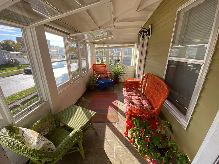 The tenants enjoy the sunporch no matter the season.