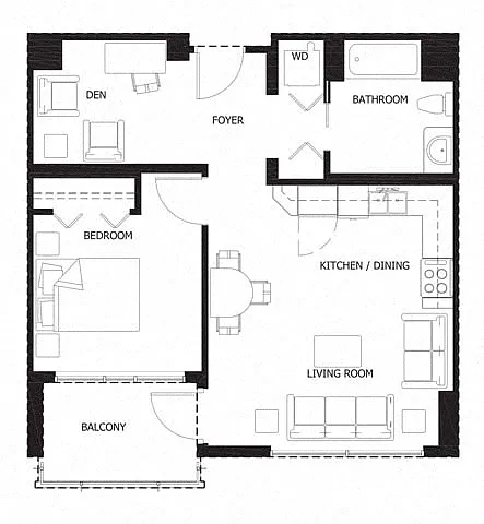 Floor plan 1R Den w Balcony Renovation 2