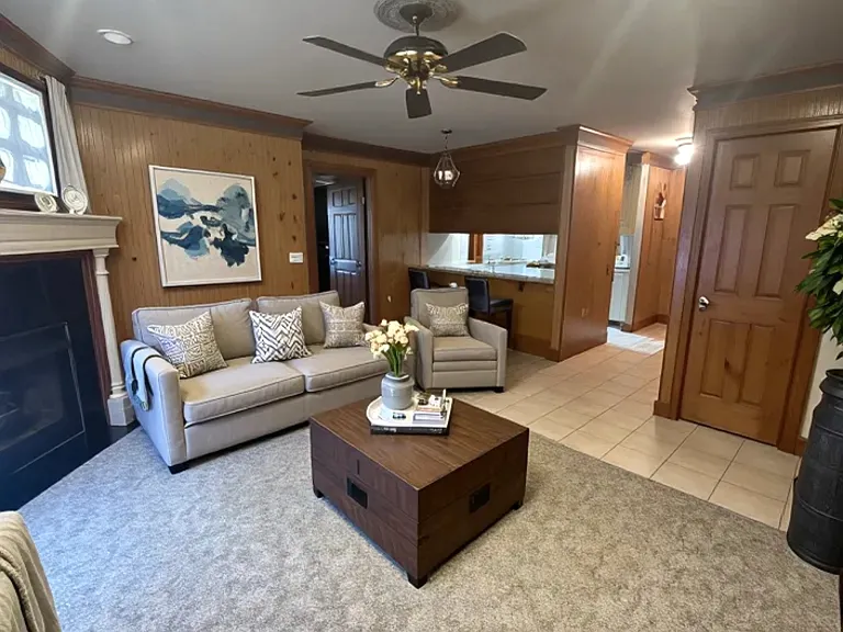 living area and dining area