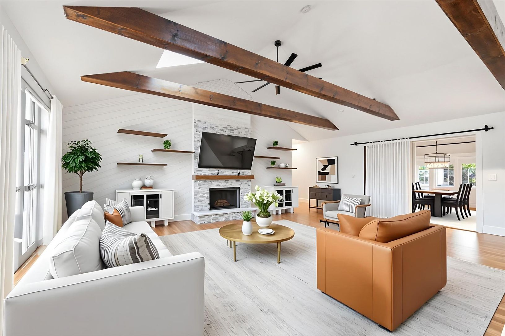  With wood fireplace. 