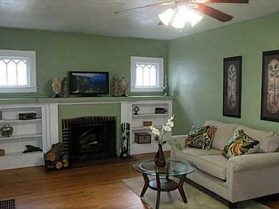 Fireplace and shelves