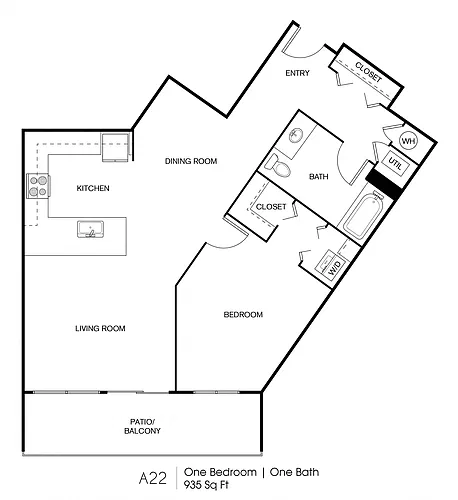 Floor plan A22: 1 Bed 1 Bath