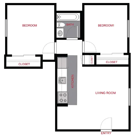 Floor plan 2 Bed 1 Bath