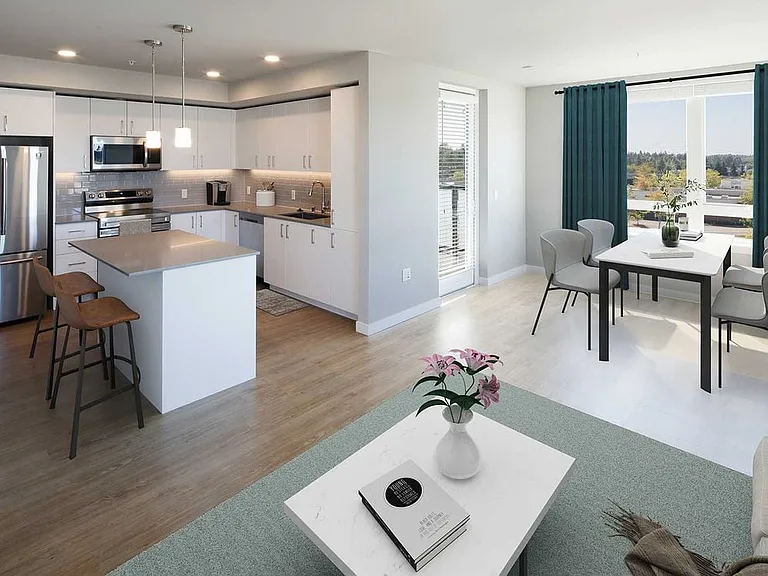 Design Collection I Kitchen, living, and dining areas with hard surface flooring
