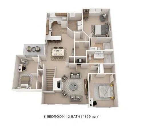 Floor plan Three Bedroom 2 Bath (Regency)