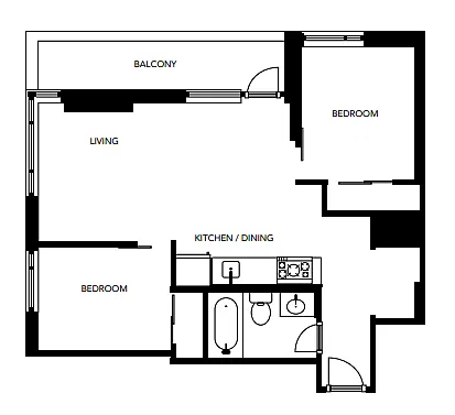 Floor plan Two Bedroom 2 Bed 1 Bath