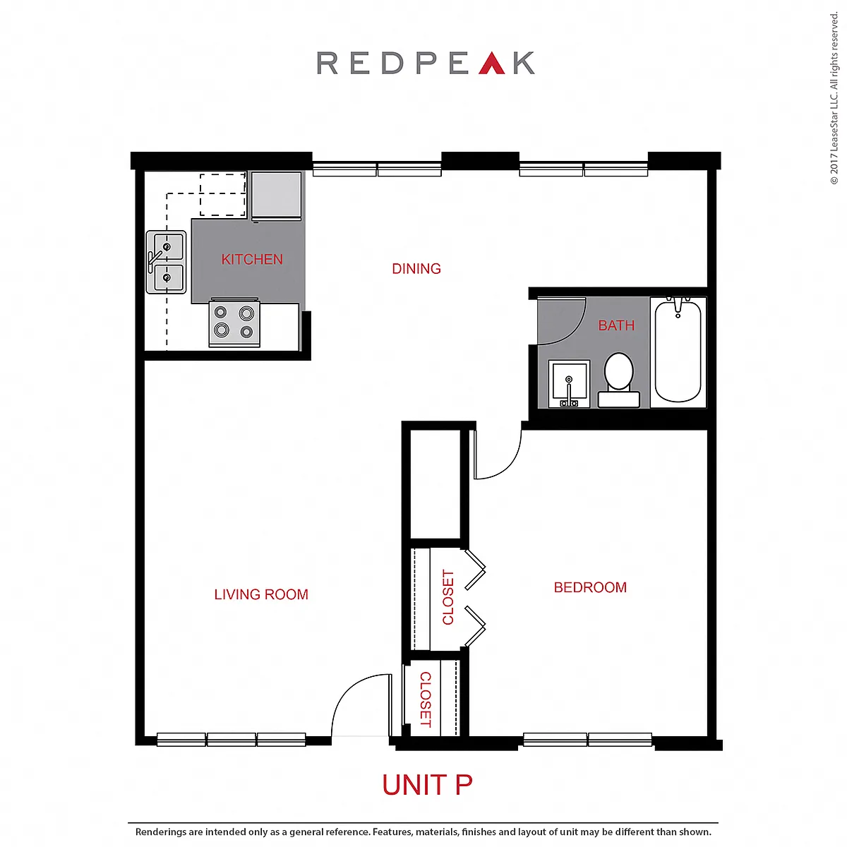 Floor plan A2 - 1 Bed / 1 Bath (730 sf)