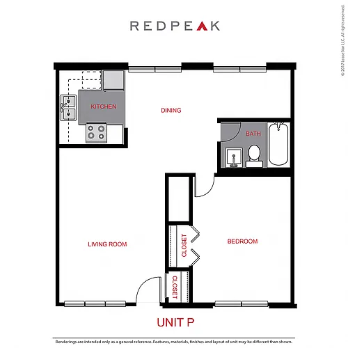 Floor plan A2 - 1 Bed / 1 Bath (730 sf)