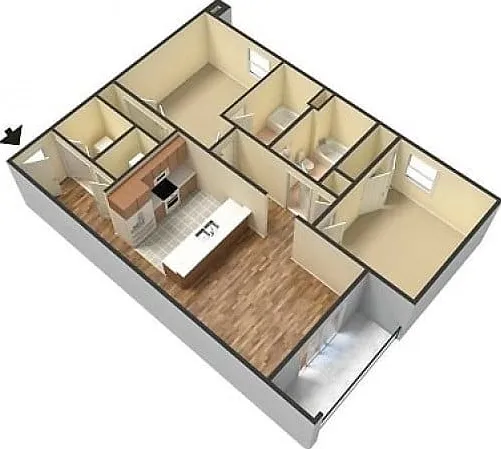 2 Bedroom, 2 Bathroom Market Street Floor Plan 3D 2 Bedroom, 2 Bathroom Market Street Floor Plan 3D