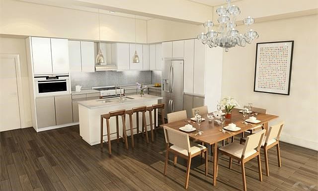 Interior rendering depicting one-of-three finish options from which buyers may choose.