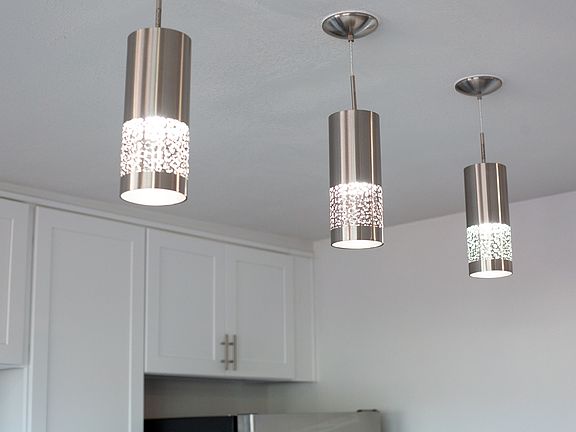 Pendant lights over kitchen island