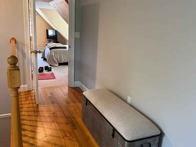 Landing and door to bonus are/second bedroom.