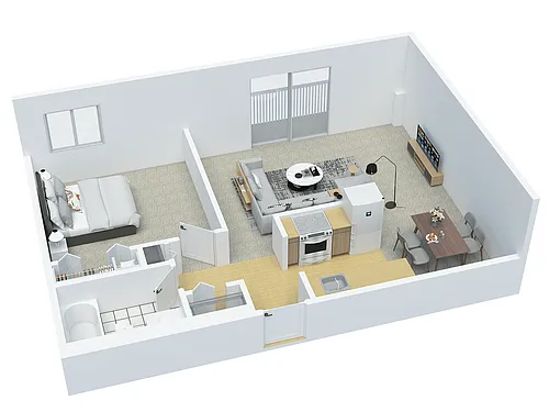 Floor plan 1 BD 1 BA type B