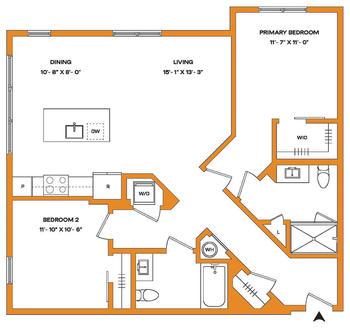 Floor plan 2 Bed/2 Bath-B2-B Mason