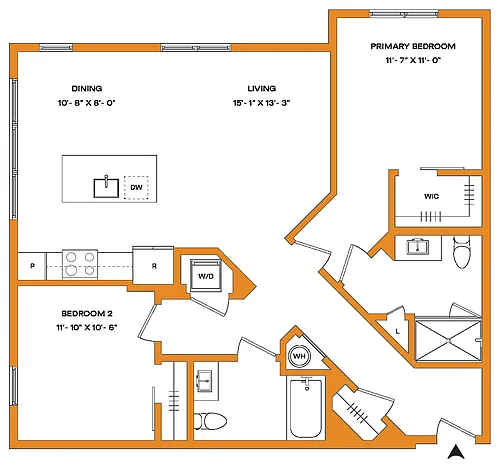 Floor plan 2 Bed/2 Bath-B2-B Mason