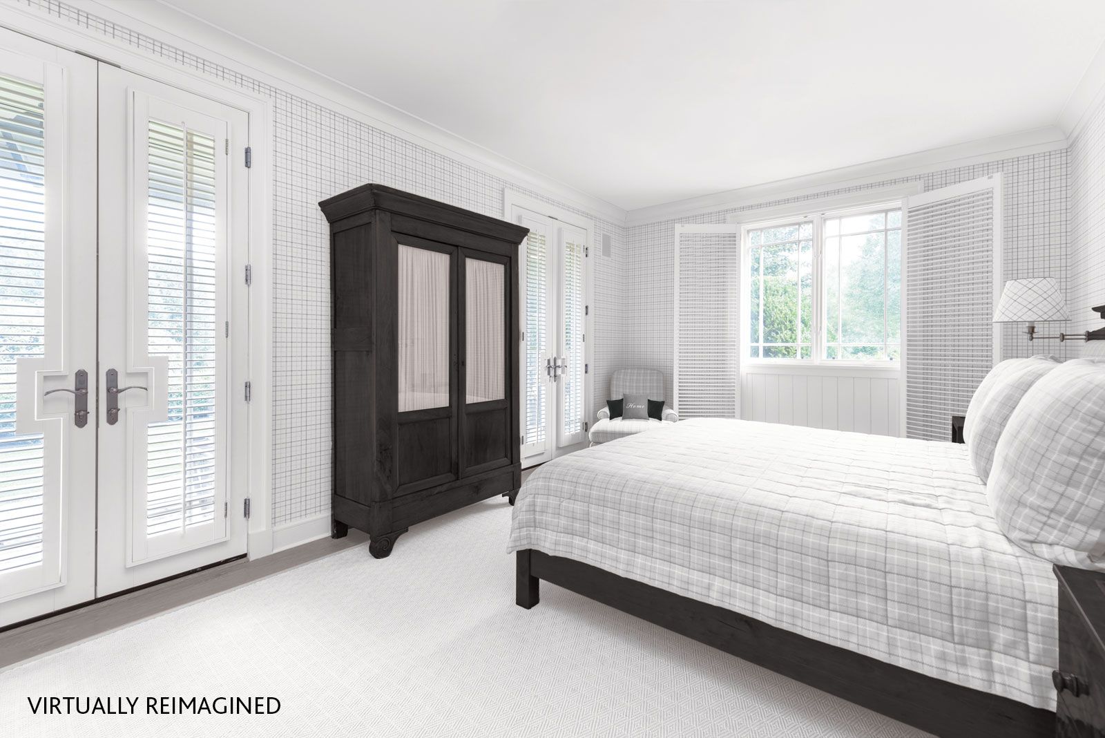 A first floor bedroom of 6 Dannielles Way, Bridgehampton, NY (virtually re-imagined)