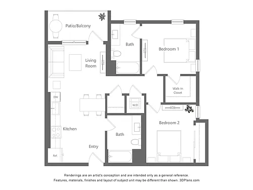 Floor plan Two Bedroom, Two Bath
