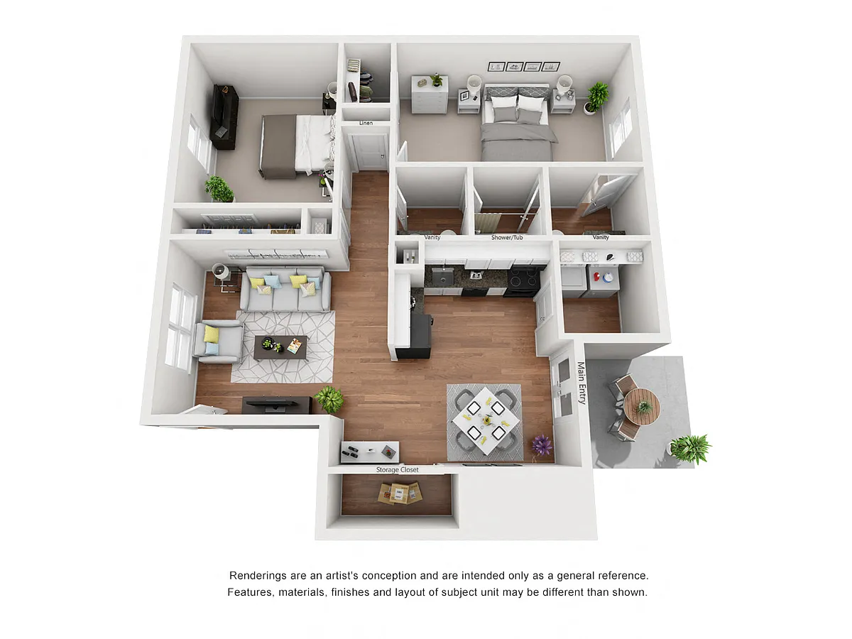 Floor plan BIRCH B2 Two Bedroom / One and a Half Bath Garden 