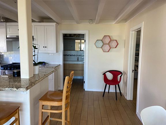 Side view of kitchen with entry to bathroom